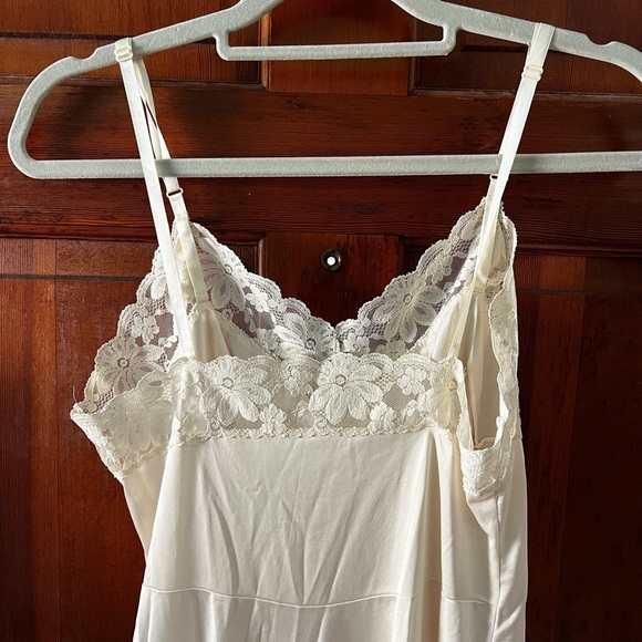 Vintage White Nylon Full Slip Dress 80s 90s Lace Lingerie Nightgown Bridal Under - Picture 7 of 10